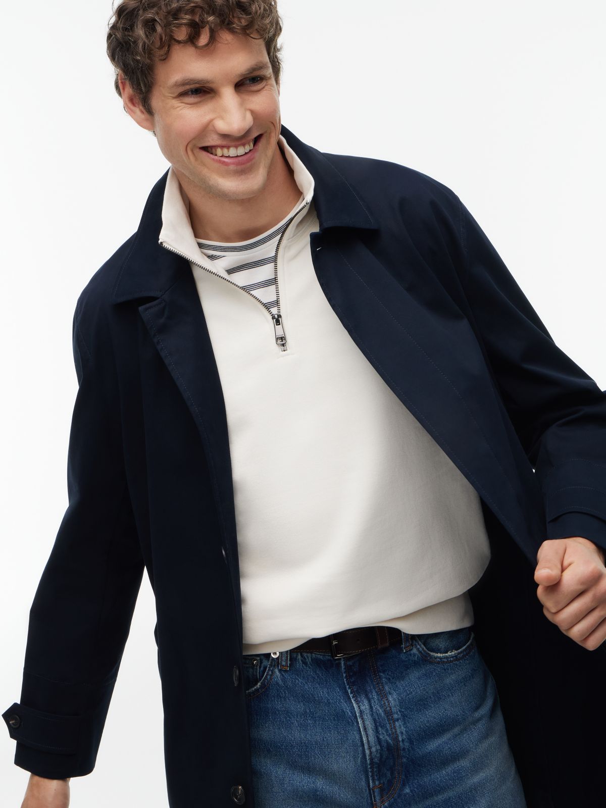 Twill Relaxed Car Coat — Blue