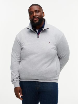 grey plus terry sweatshirt met signature-streep voor heren - tommy hilfiger