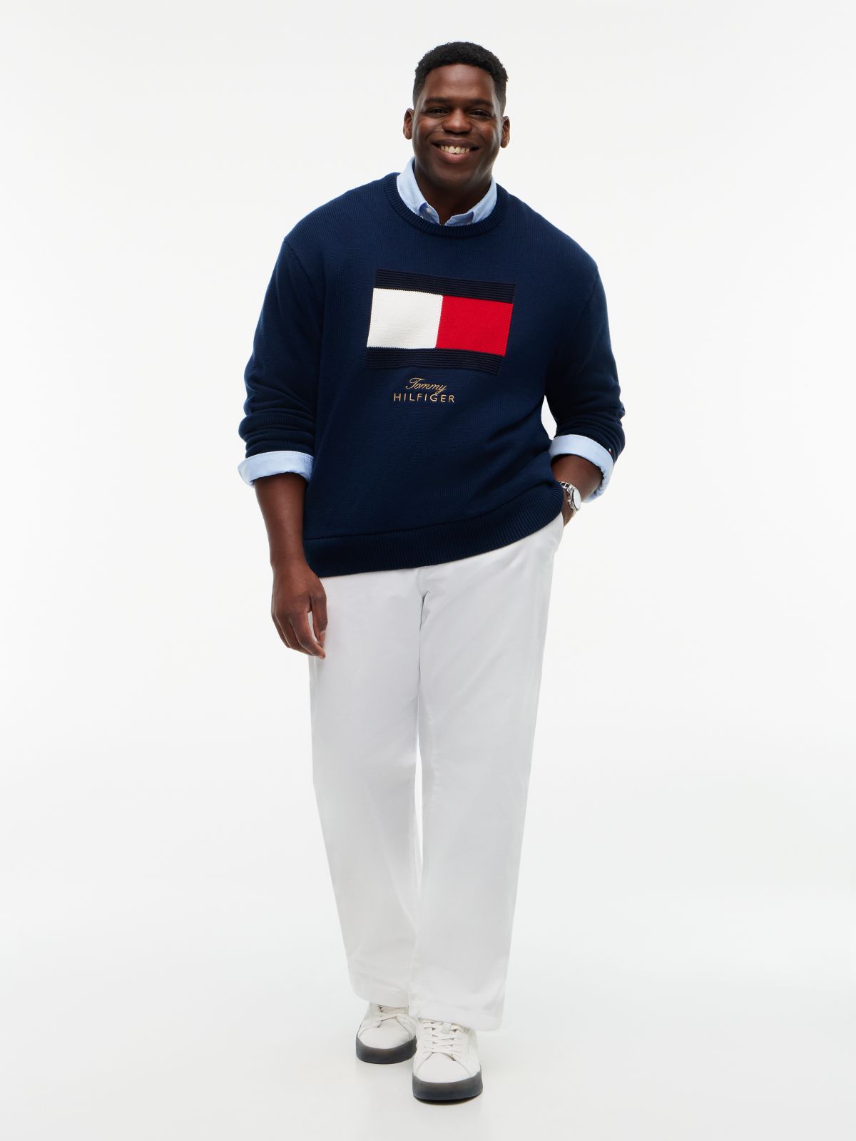 Plus Intarsia Flag Crew Neck Jumper — Blue
