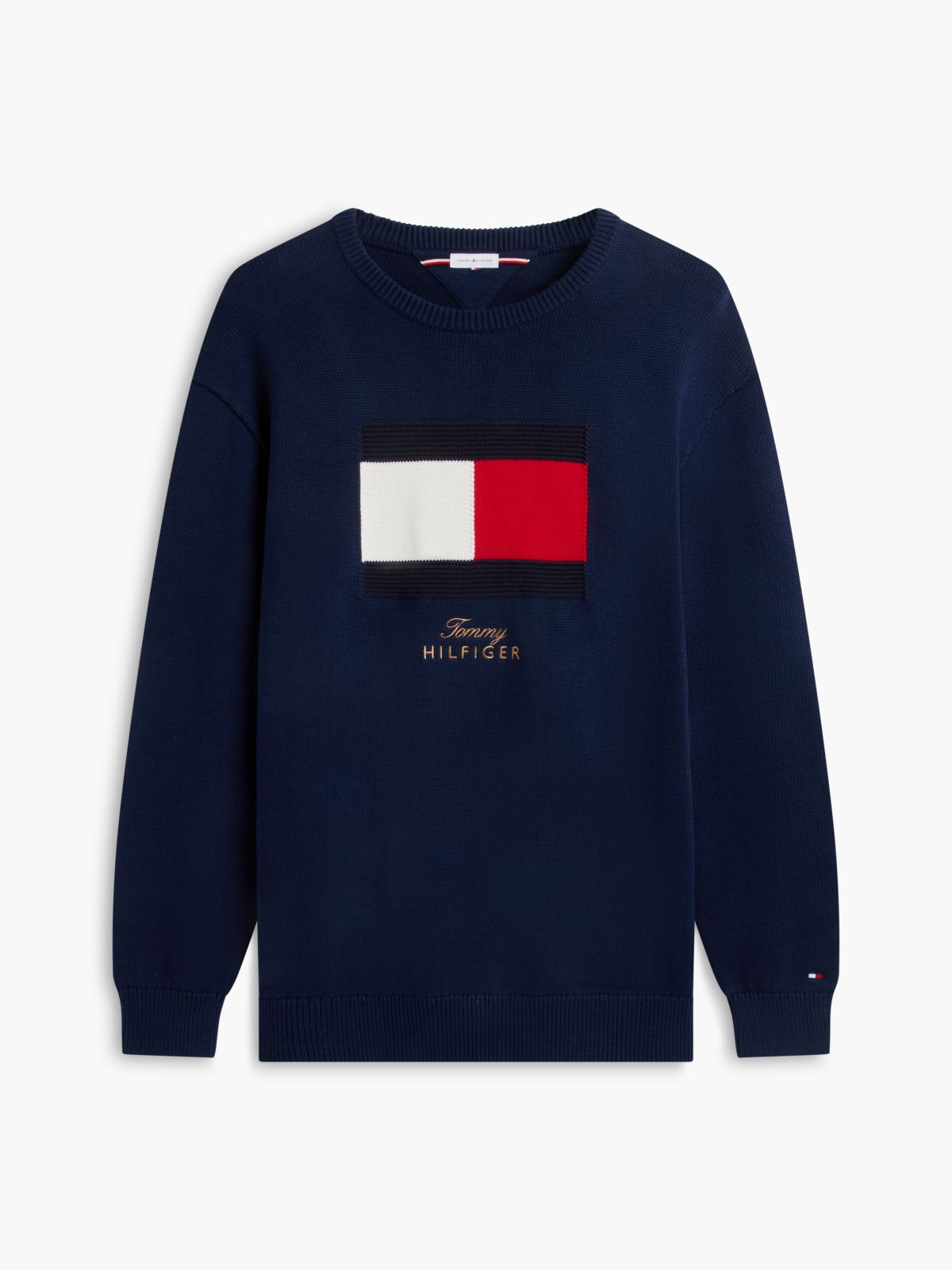 Plus Intarsia Flag Crew Neck Jumper — Blue