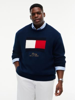 blue plus intarsia flag crew neck jumper for men tommy hilfiger