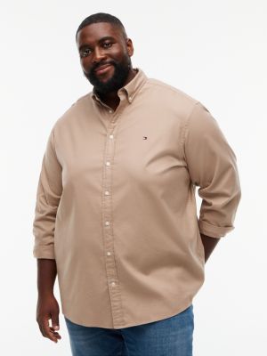 chemise coupe standard en flanelle flex beige pour hommes tommy hilfiger