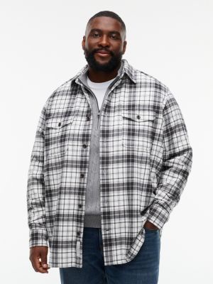 grey plus geruit regular fit overshirt van flanel voor heren - tommy hilfiger
