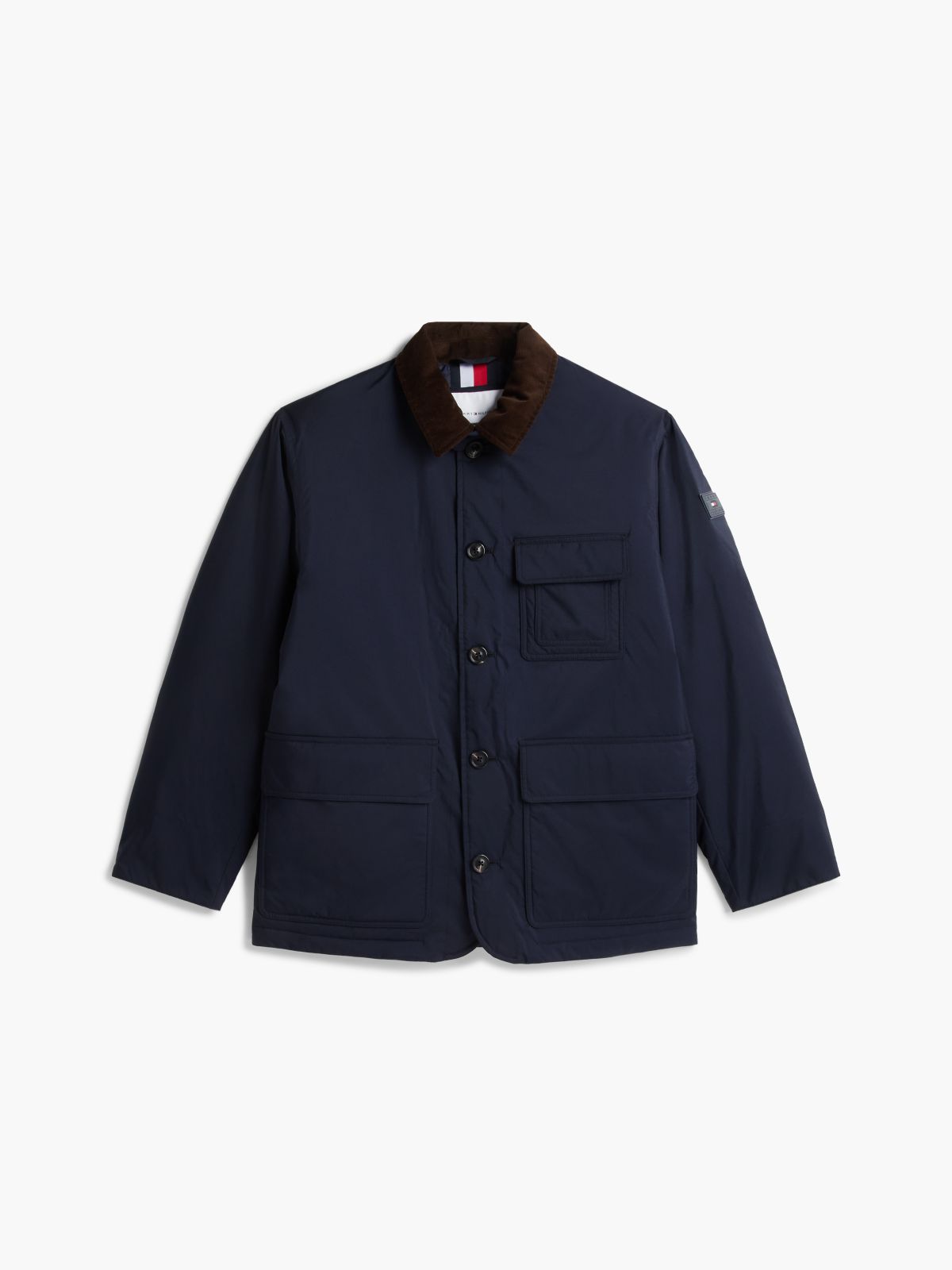 Corduroy Collar Padded Ripstop Barn Jacket — Blue