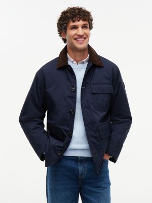blue wattierte barn-jacke aus ripstop mit cord-kragen für herren - tommy hilfiger