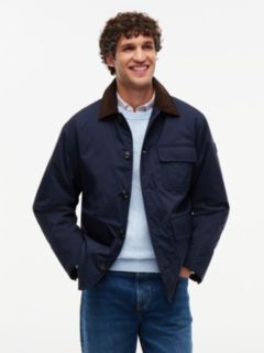Corduroy Collar Padded Ripstop Barn Jacket — Blue 1
