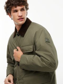 Corduroy Collar Padded Ripstop Barn Jacket — Green 4
