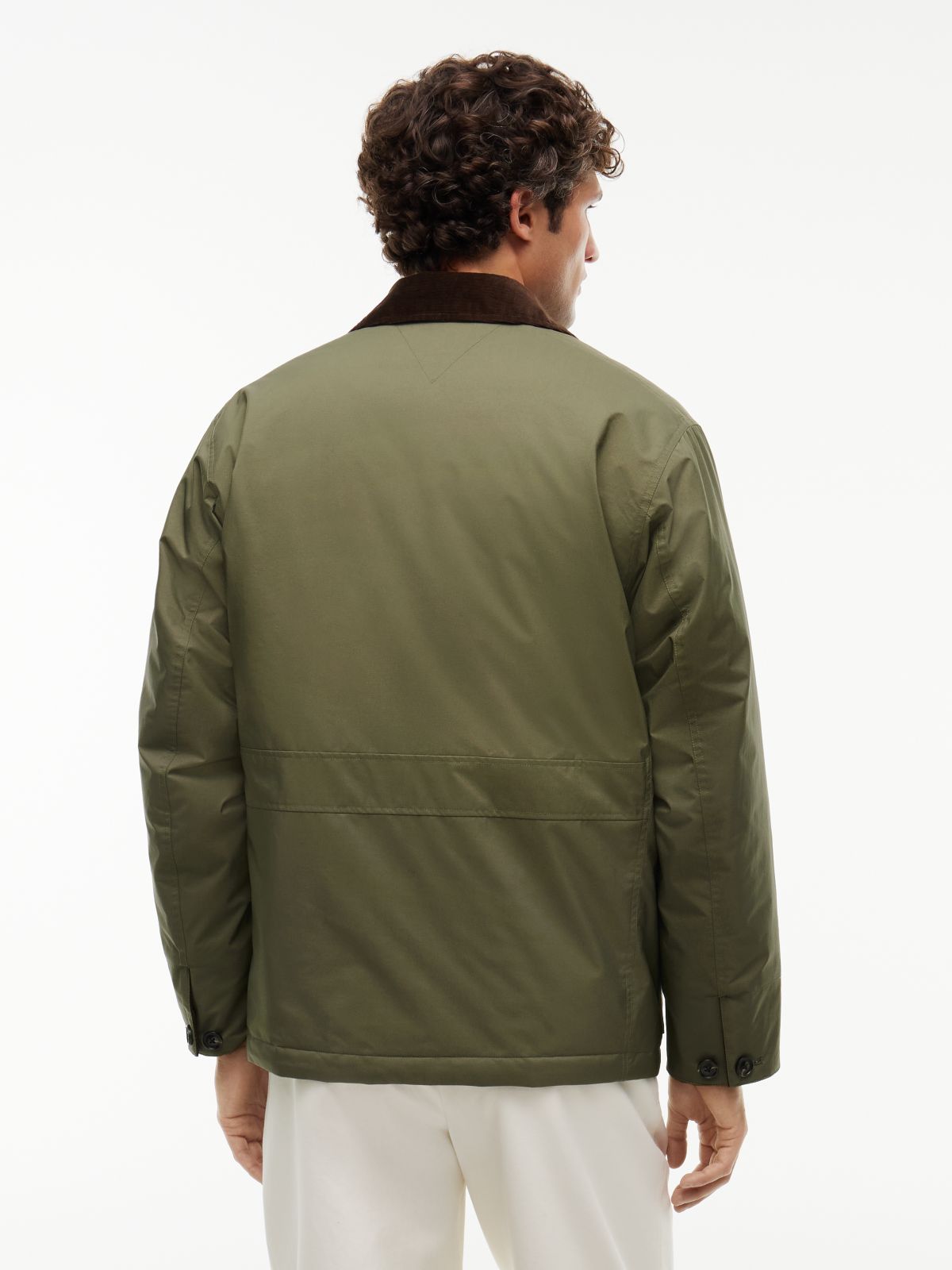 Corduroy Collar Padded Ripstop Barn Jacket — Green