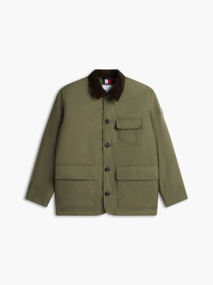 grün wattierte barn-jacke aus ripstop mit cord-kragen für herren - tommy hilfiger