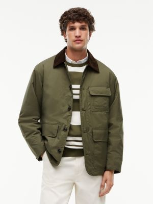 barn jacket rembourrée en ripstop à col en velours green pour hommes tommy hilfiger