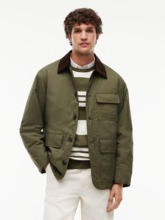Corduroy Collar Padded Ripstop Barn Jacket — Green 1