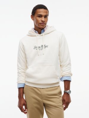 yellow logo embroidery terry drawstring hoody for men tommy hilfiger