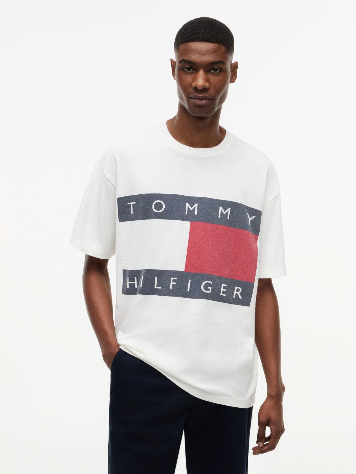 Flag Logo Oversized Jersey T-Shirt — White