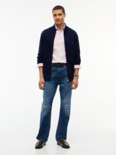 Lambswool Zip-Thru Cable Knit Jumper — Blue 2