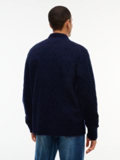Lambswool Zip-Thru Cable Knit Jumper — Blue 4