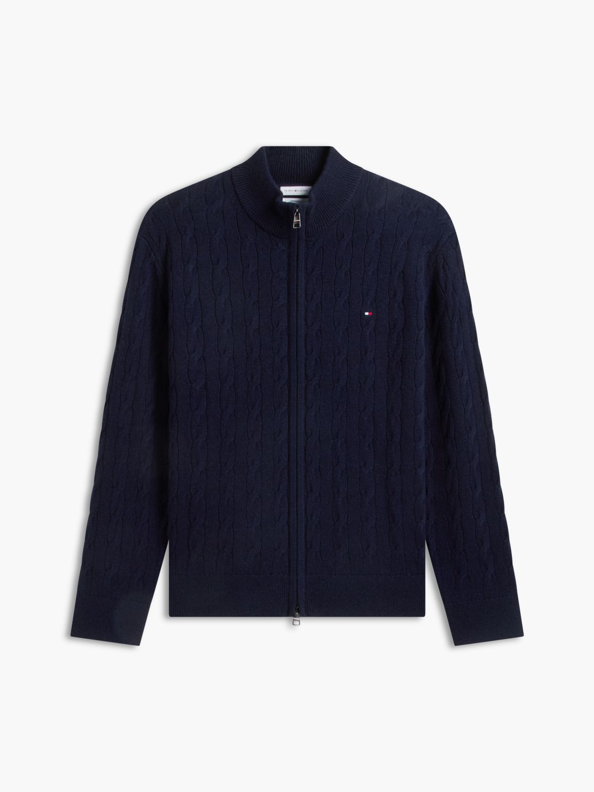 Lambswool Zip-Thru Cable Knit Jumper — Blue