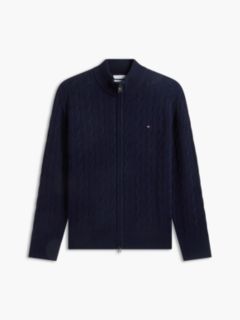 Lambswool Zip-Thru Cable Knit Jumper — Blue 5