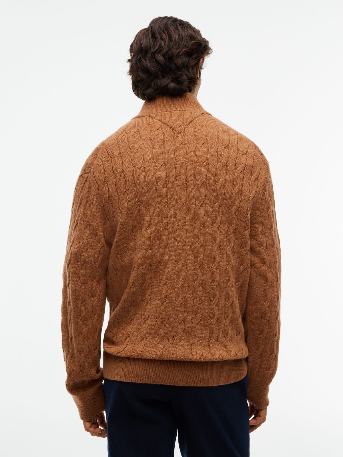 Lambswool Zip-Thru Cable Knit Jumper — Brown
