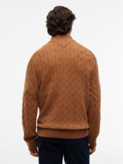 Lambswool Zip-Thru Cable Knit Jumper — Brown 4