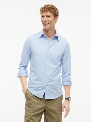 blue performance slim fit piqué oxford overhemd voor heren - tommy hilfiger