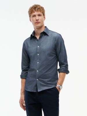 blue performance slim fit piqué oxford overhemd voor heren - tommy hilfiger
