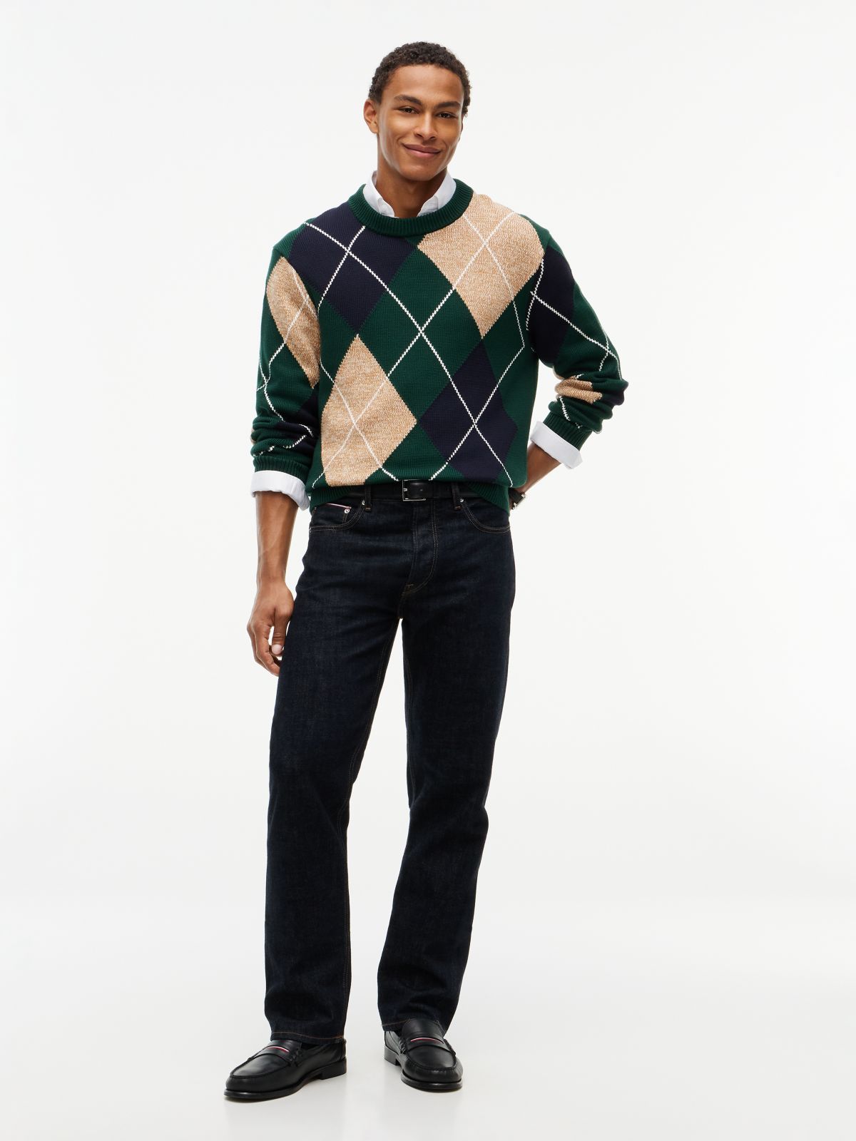 Argyle Flag Embroidery Relaxed Jumper — Green