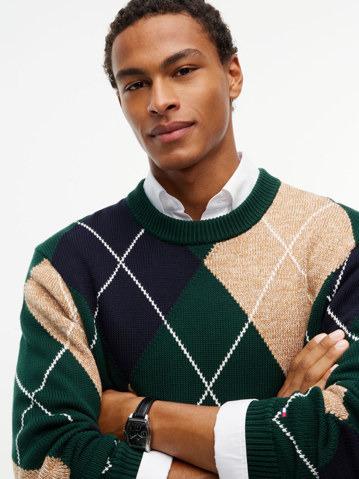 Argyle Flag Embroidery Relaxed Jumper — Green