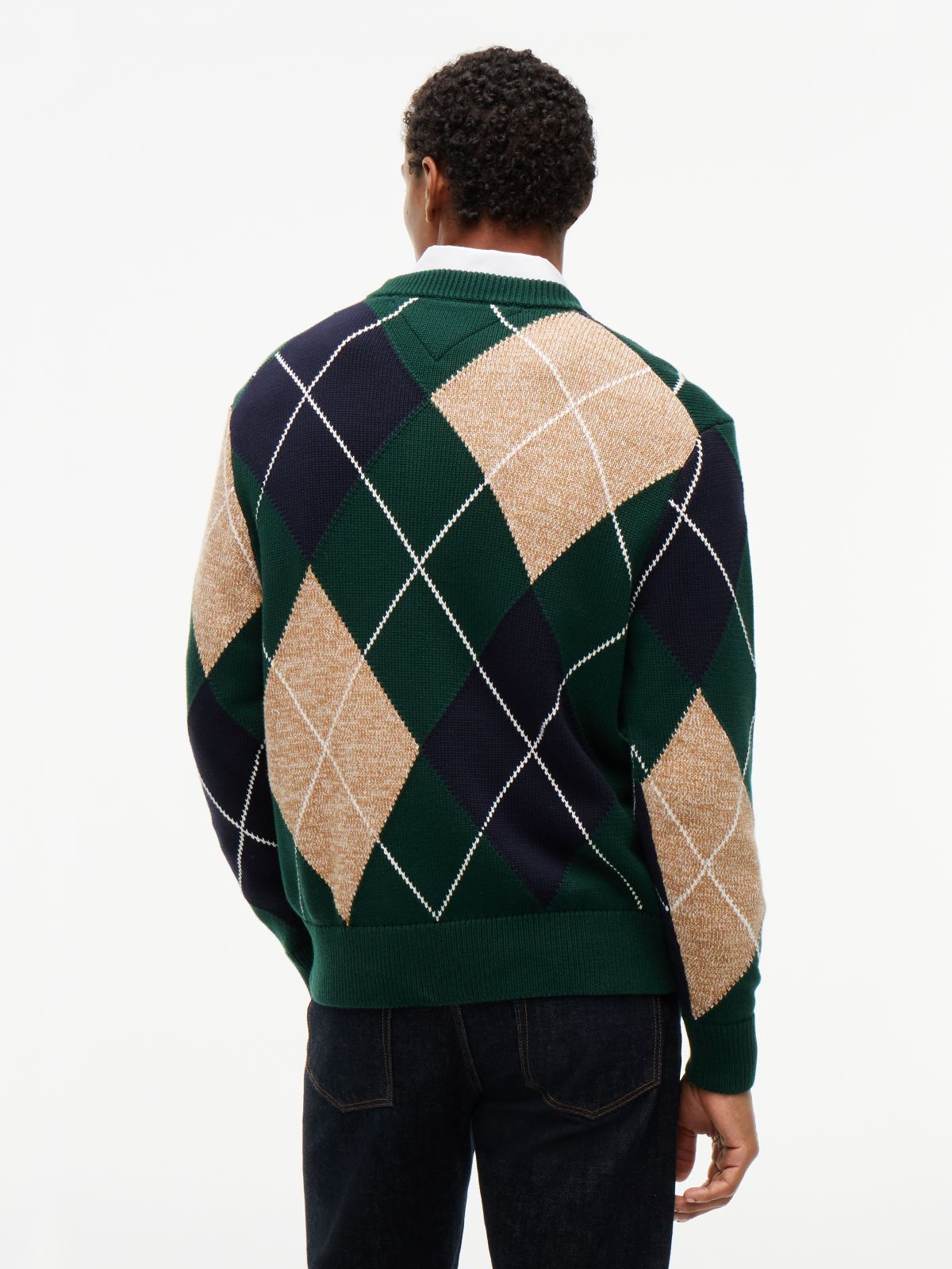 Argyle Flag Embroidery Relaxed Jumper — Green
