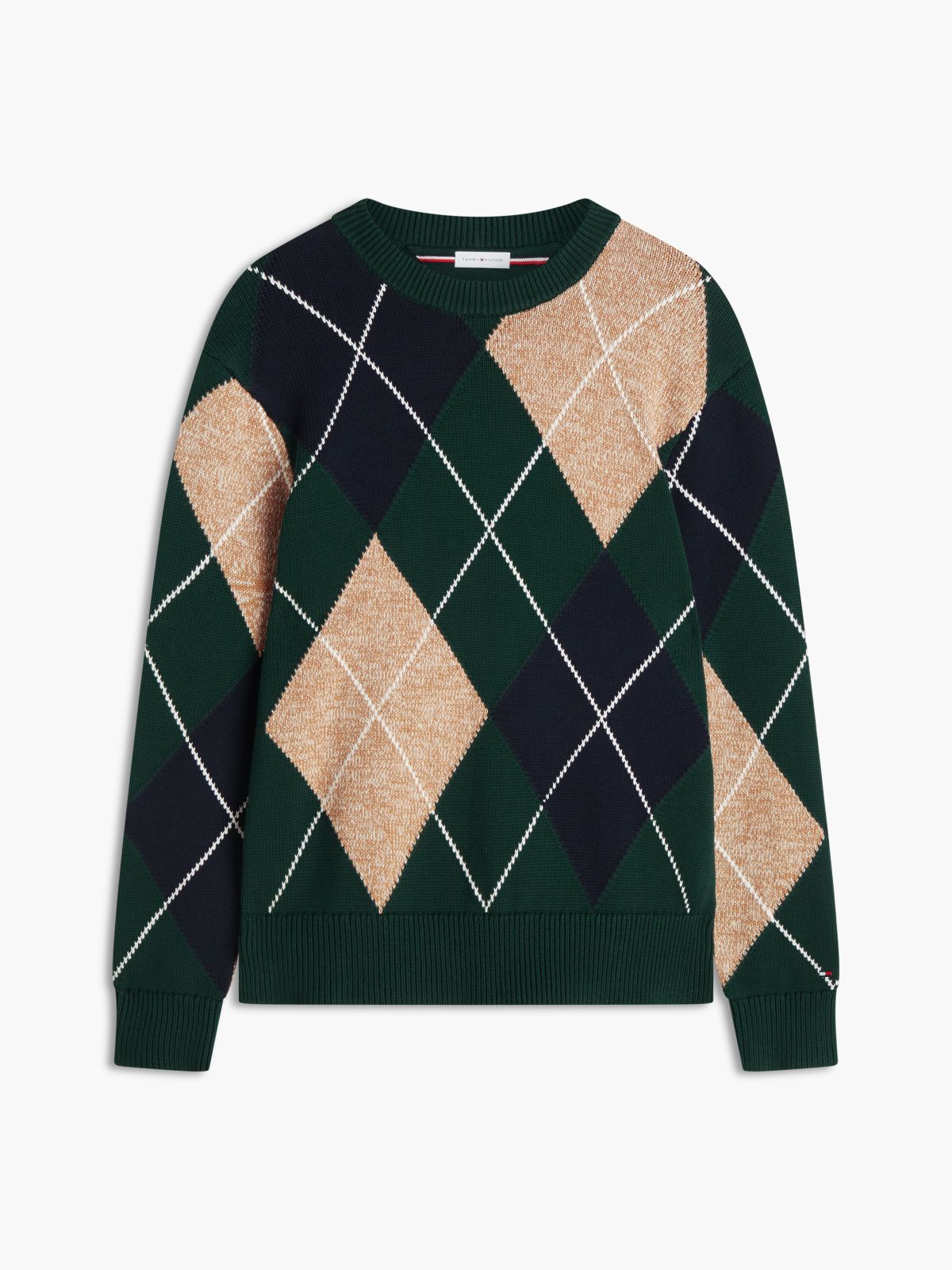 Argyle Flag Embroidery Relaxed Jumper — Green