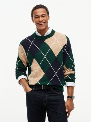 pullover relaxed fit con motivo a rombi green da uomini tommy hilfiger