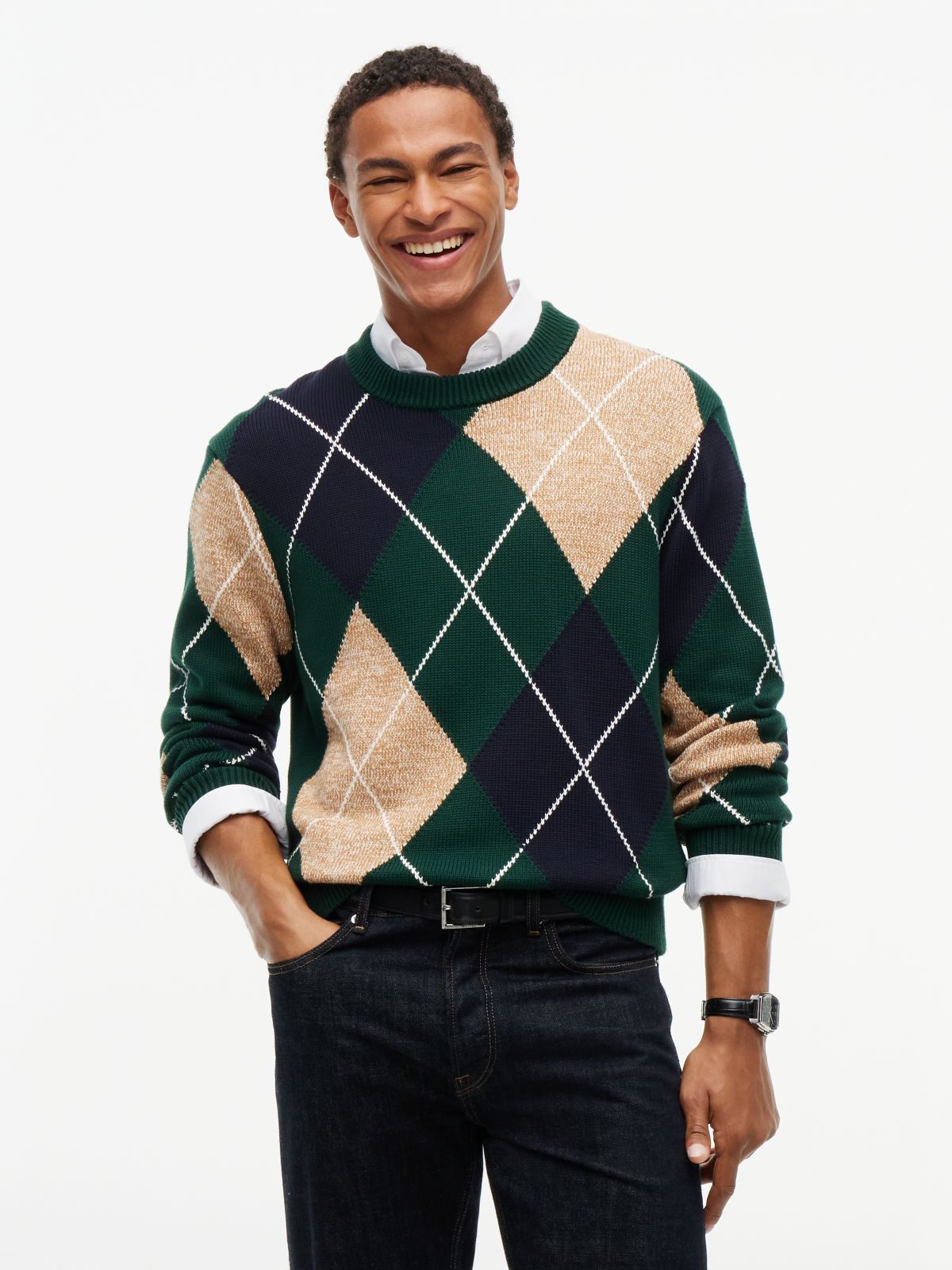 Argyle Flag Embroidery Relaxed Jumper — Green