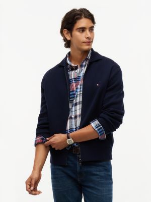 blue relaxed milano zip-thru collared jumper for men tommy hilfiger