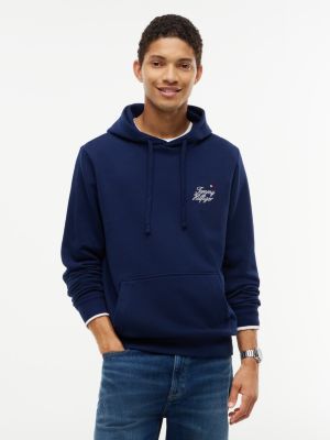blue logo embroidery tipped cuff hoody for men tommy hilfiger