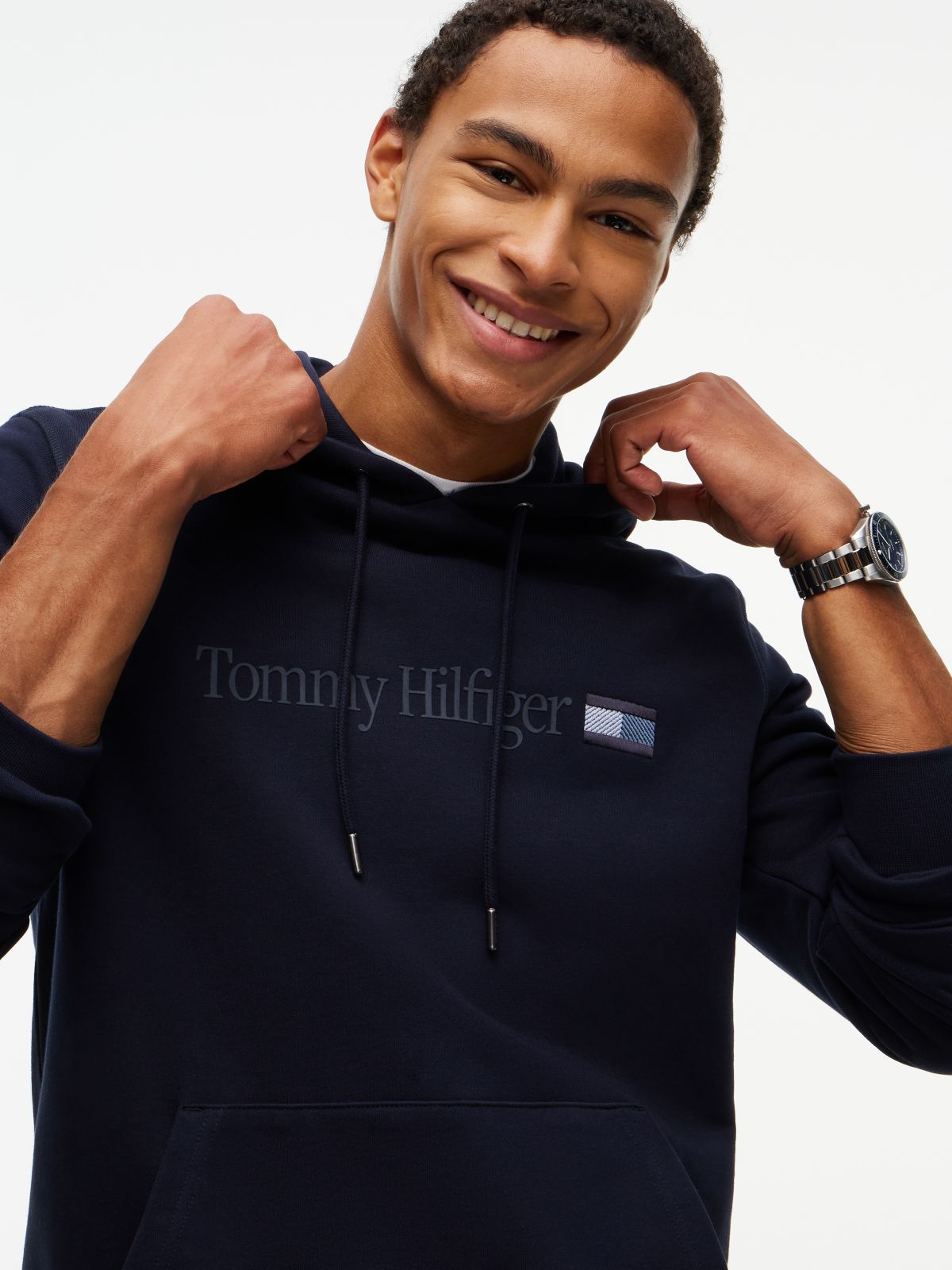 Logo Terry Drawstring Hoody — Blue