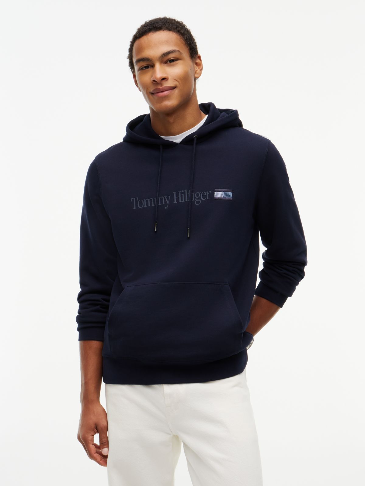 Logo Terry Drawstring Hoody — Blue