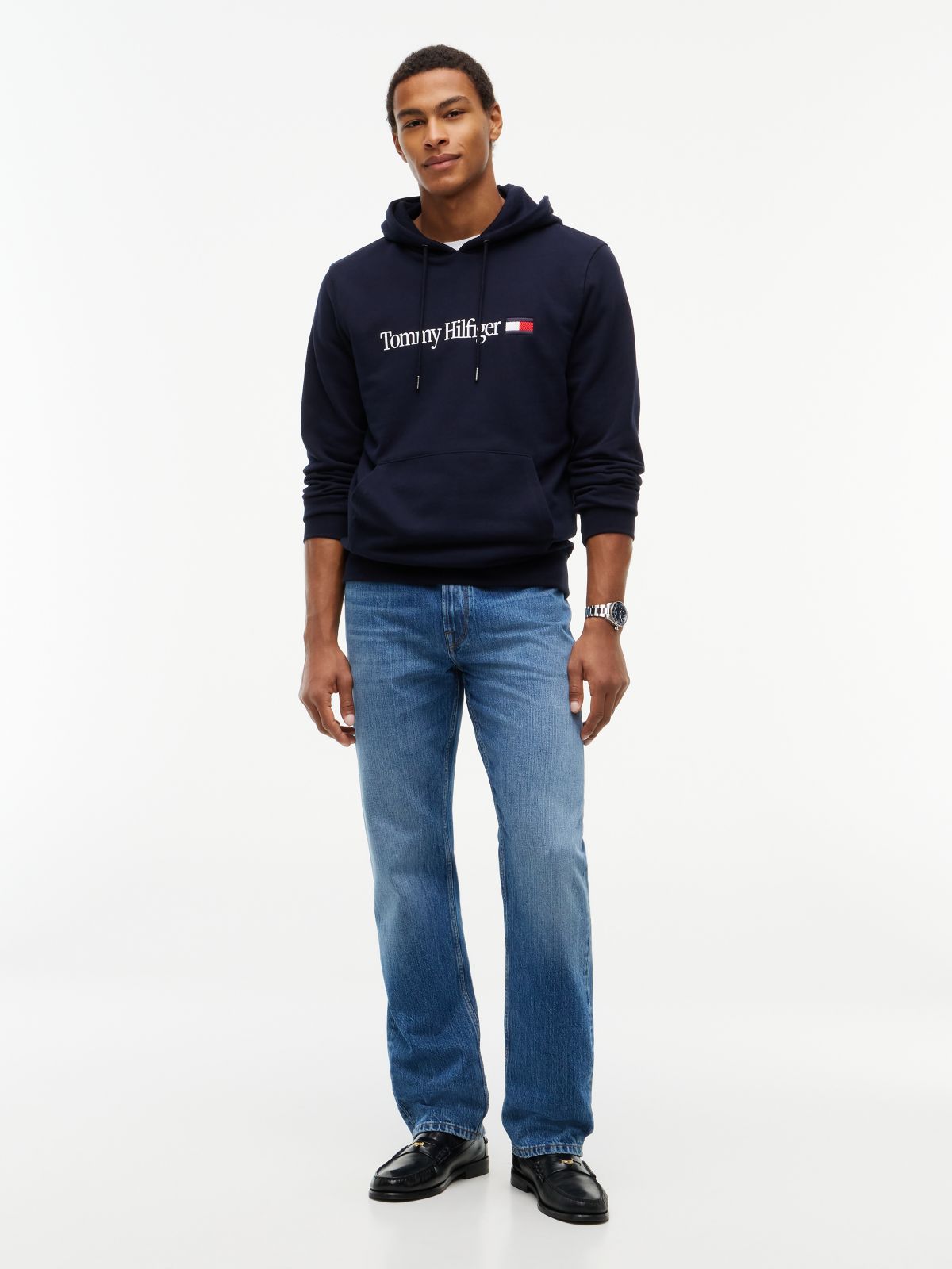 Logo Terry Drawstring Hoody — Blue