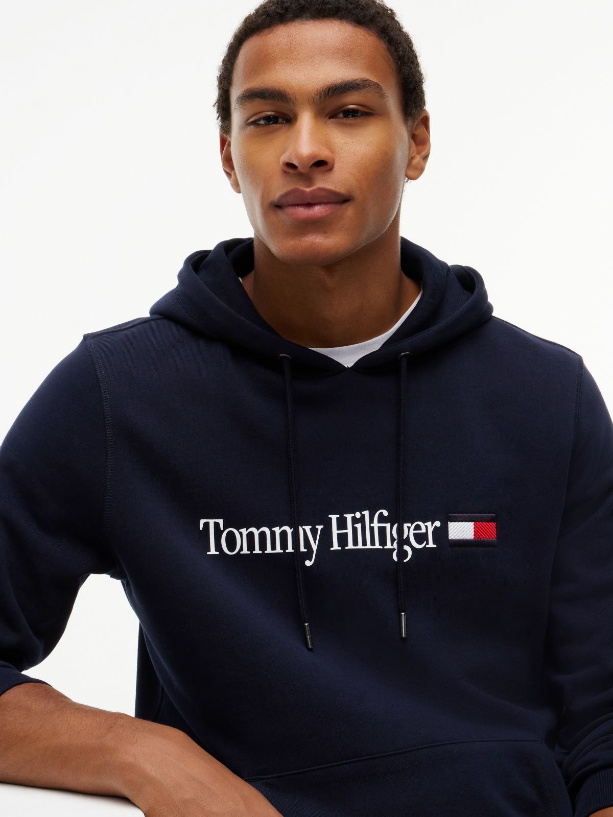Logo Terry Drawstring Hoody — Blue