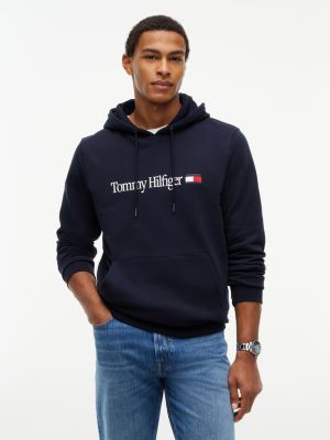 sweat à capuche en tissu éponge à cordon et logo blue pour hommes tommy hilfiger