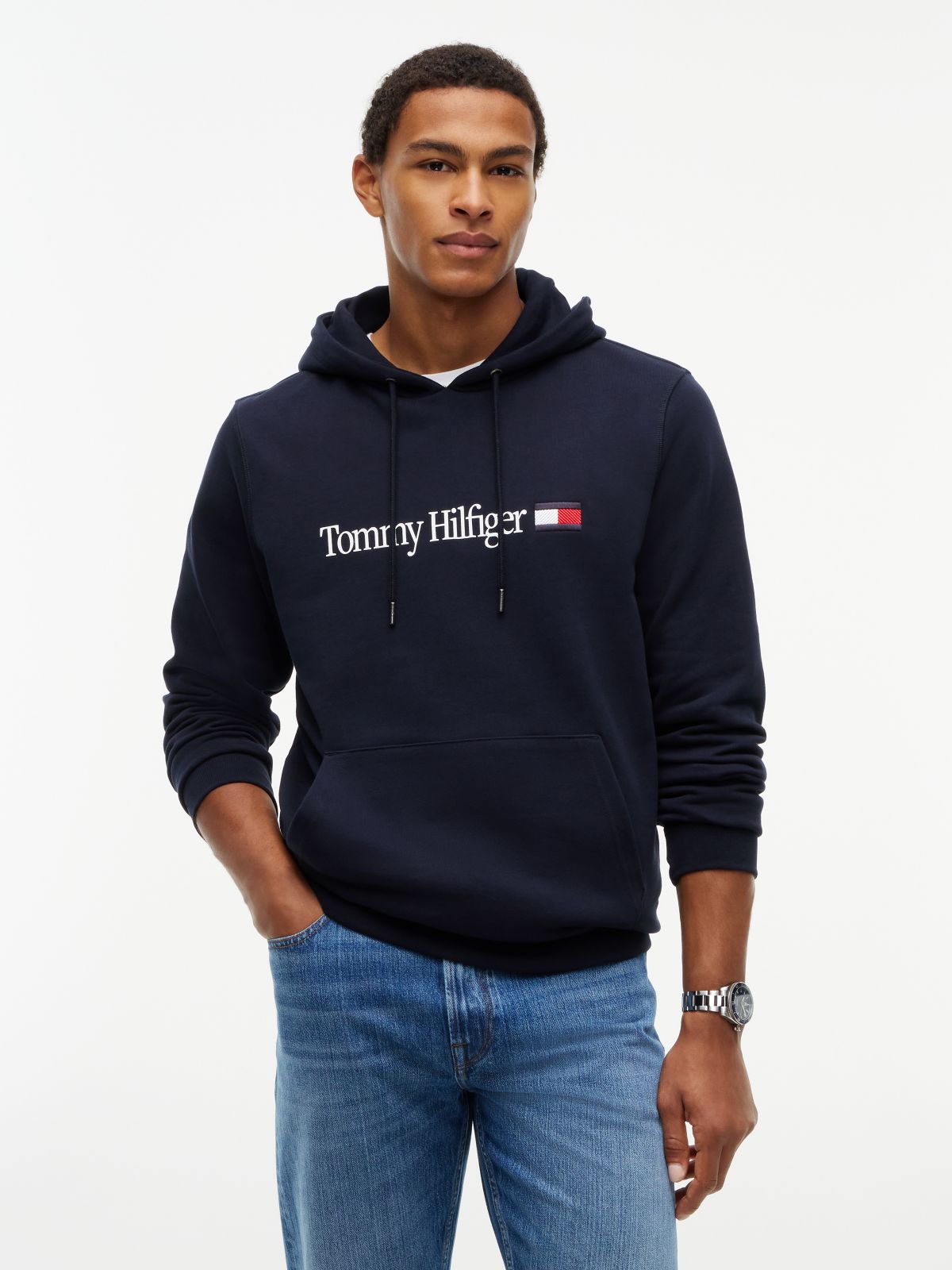 Logo Terry Drawstring Hoody — Blue