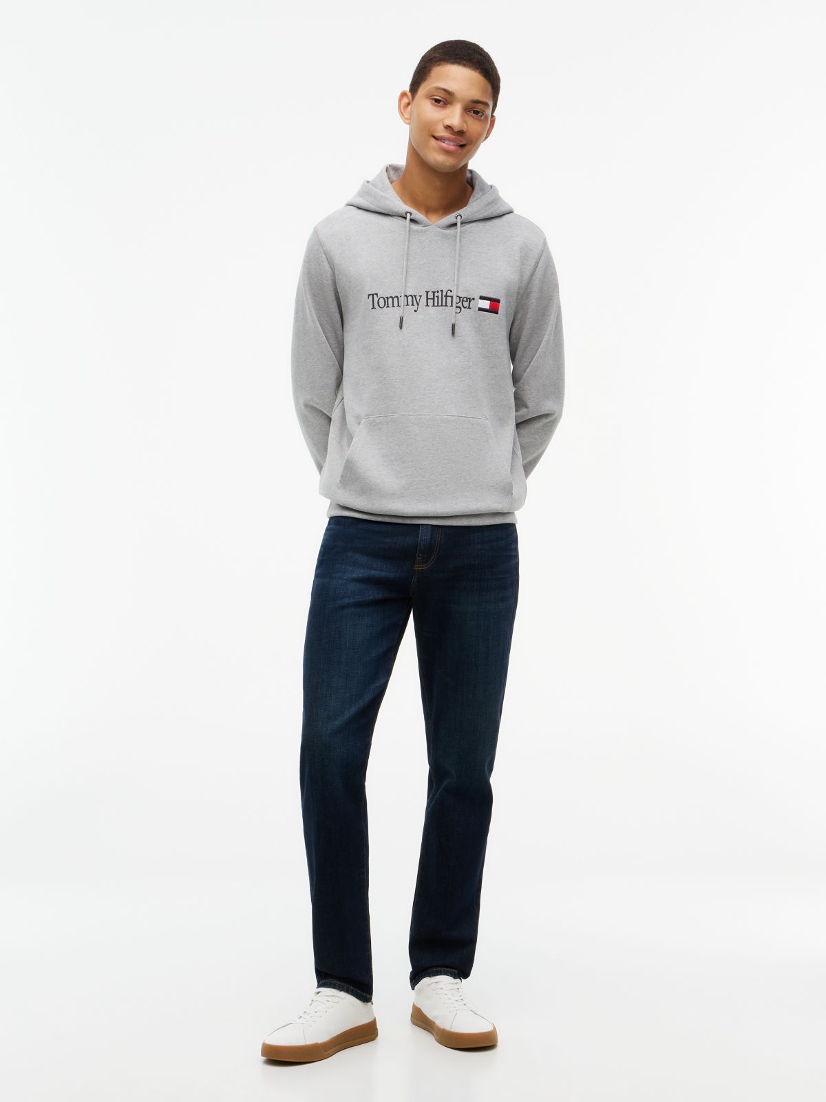 Logo Terry Drawstring Hoody — Grey