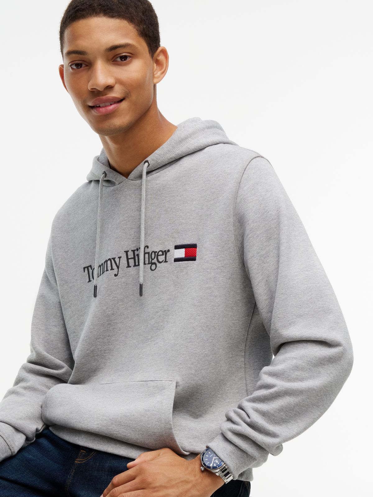 Logo Terry Drawstring Hoody — Grey