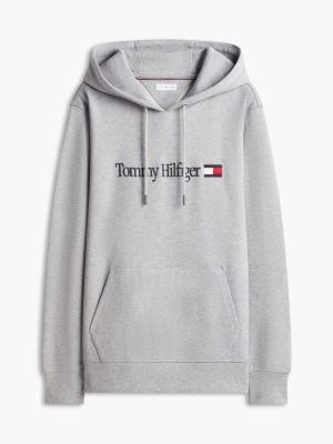 grey logo terry drawstring hoody for men tommy hilfiger