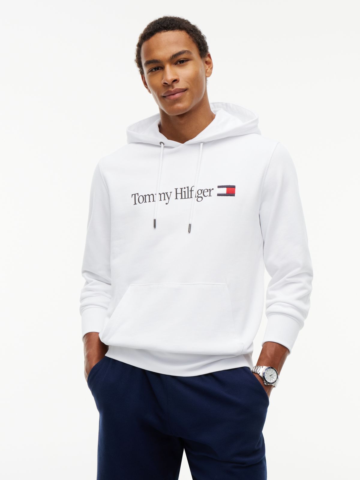 Logo Terry Drawstring Hoody — White