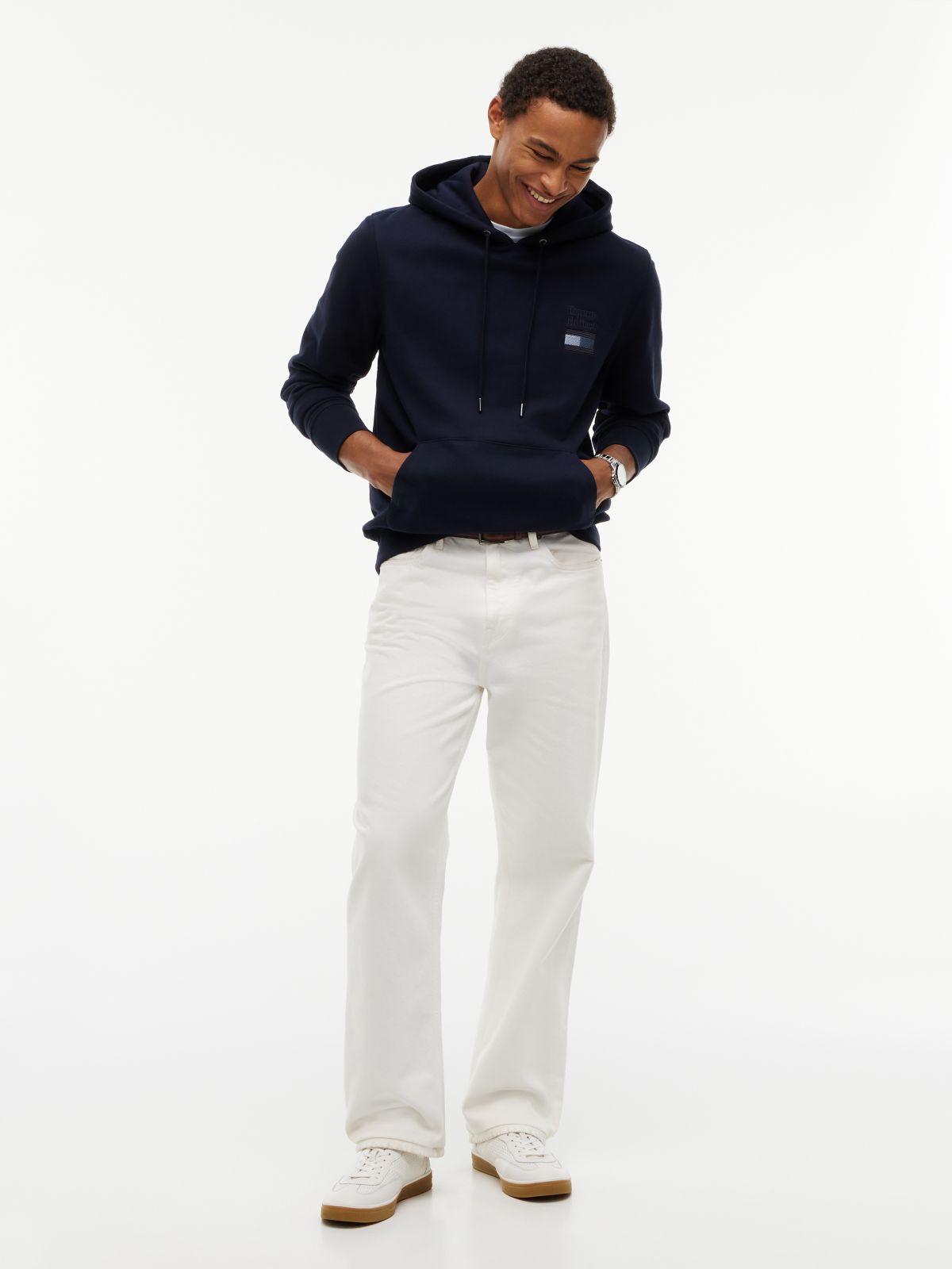 Stack Logo Terry Drawstring Hoody — Blue
