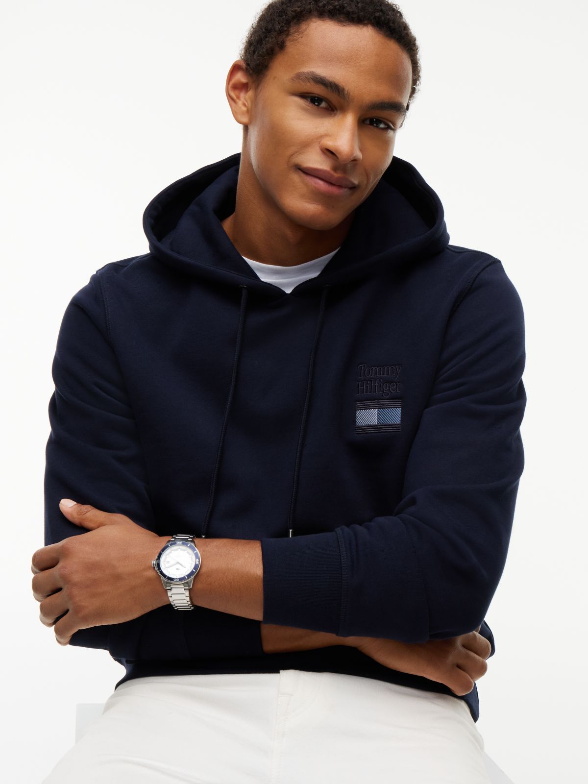 Stack Logo Terry Drawstring Hoody — Blue
