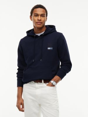 blue stack logo terry drawstring hoody for men tommy hilfiger
