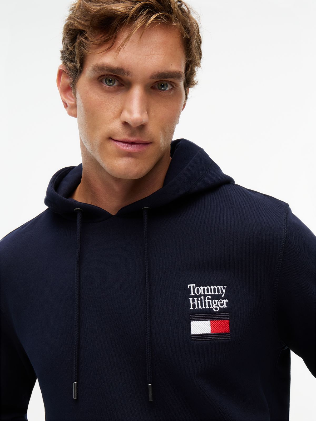 Stack Logo Terry Drawstring Hoody — Blue