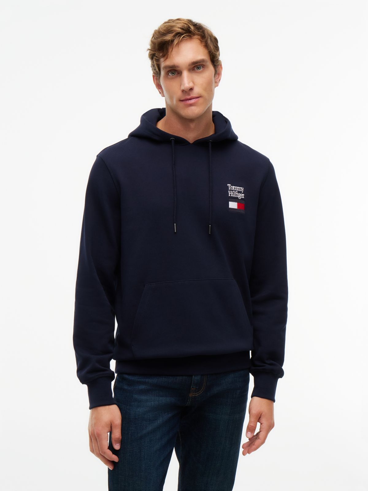 Stack Logo Terry Drawstring Hoody — Blue