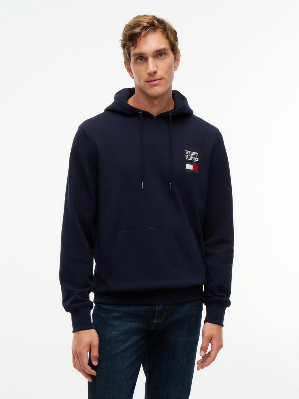 Stack Logo Terry Drawstring Hoody — Blue