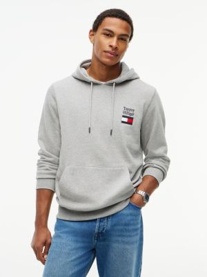 sweat à capuche à cordon et logo empilé grey pour hommes tommy hilfiger
